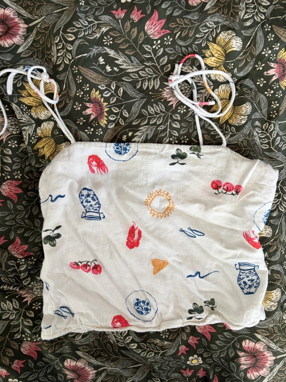 Abercrombie and Fitch linen crop top - Italian aperitivo print - M